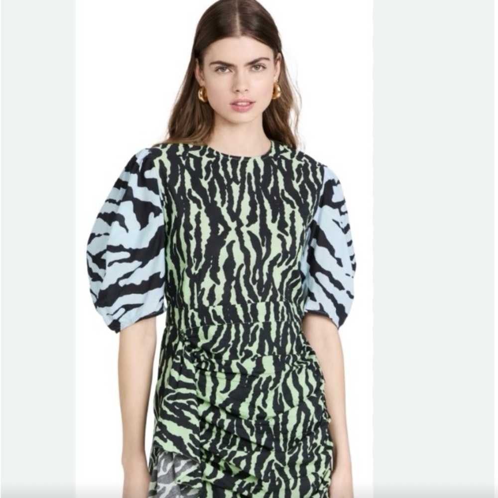RHODE + Anthro Pia Animal Patterned Shirred Puff Sleeves M Great Party Dress!